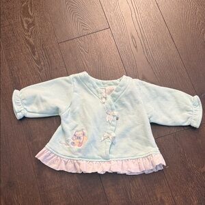 Light Blue Baby Cardigan with Ruffle Hem and Bows - Vintage